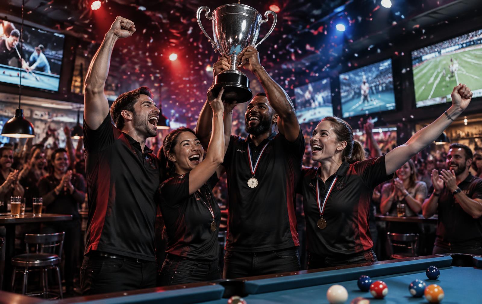Campeones de SPORT’S BAR levantando el trofeo