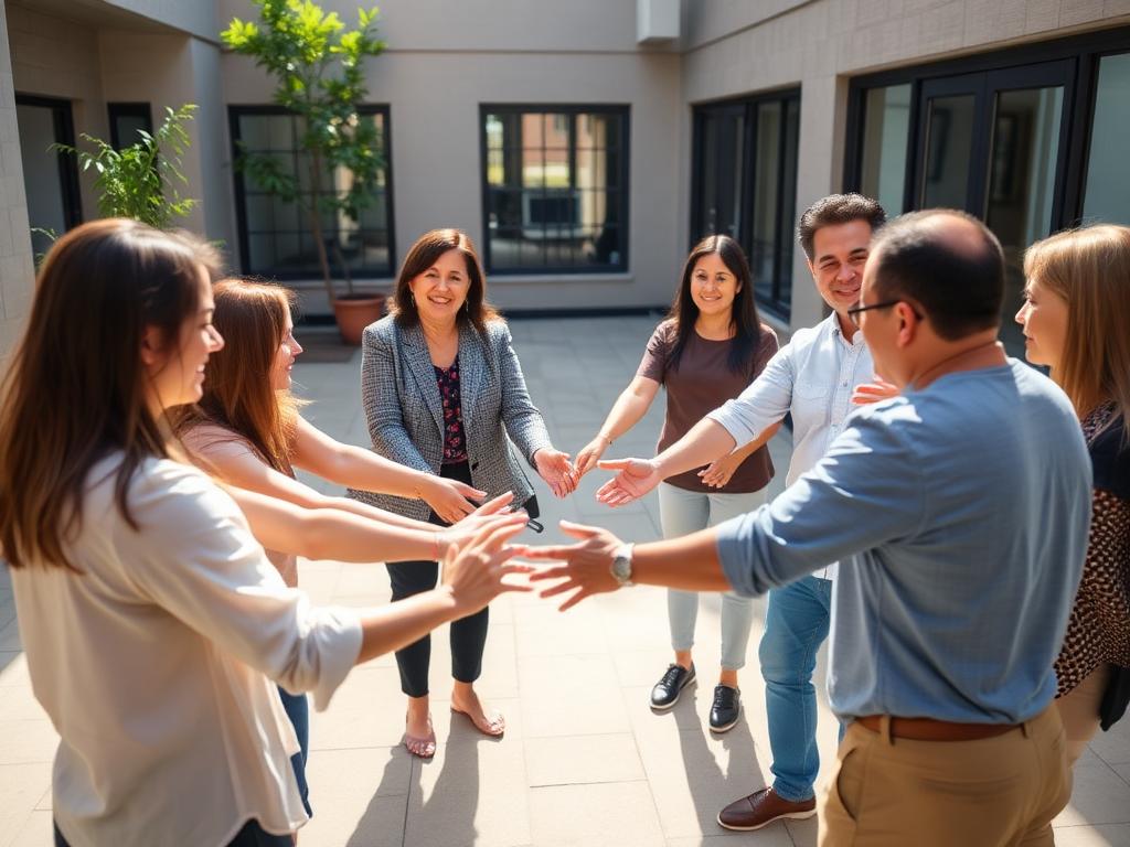 Actividad de integración inclusiva con personas adultas tomadas de las manos